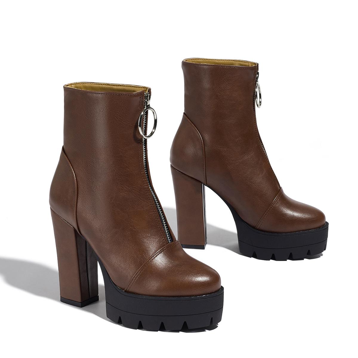 

Женские короткие ботильоны на высоком каблуке, новые осенне-зимние, в европейском и американском стиле, водонепроницаемые, на толстом каблуке-таблетке, большого размера, римские короткие ботильоны 43 коричневый