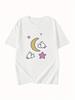 Cute Rabbits Stars and Moon Print Summer Sporty Daily Wear Tee Womens Casual Print Round Neck Short Sleeve Tops Tees Streetwear