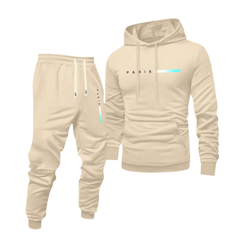 Men's Printed Hooded Sweatshirt And Sweatpants Casual Sports Suit