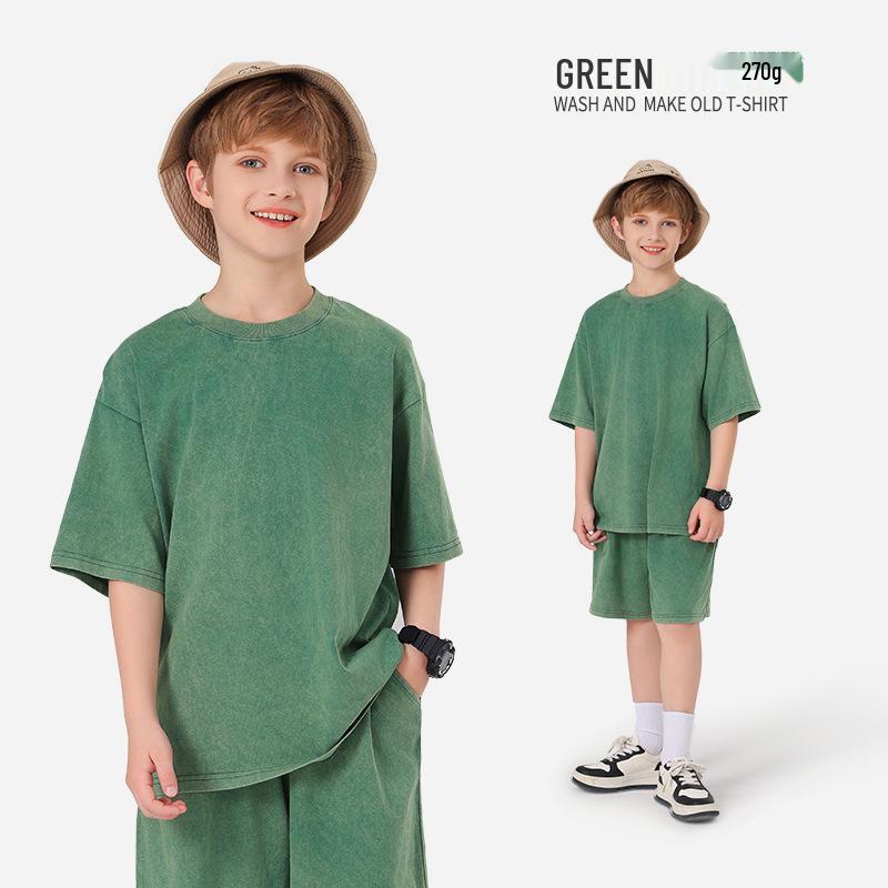 Pure Cotton Retro Short Sleeve Round Neck Loose T-Shirt for Children & Toddlers - Trendy Spring/Summer Kids' Clothing