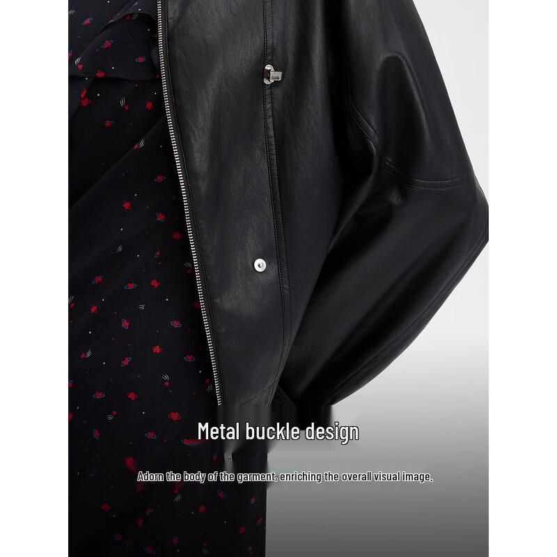 ELLE Women's Black Faux Leather Short Jacket