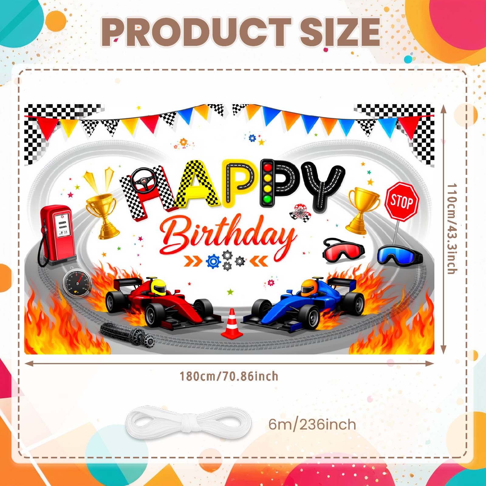 Birthday Celebration Banner Racing Elements Racing Birthday Backdrop Car Party Background Checkered Pattern For Racing Car