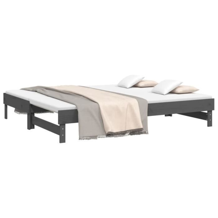 823381 vidaXL Sliding Bed Grey 2x(90x200) Cm Solid Pine Wood