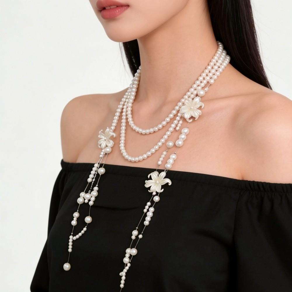 Balletcore Style Lilium Flower Pearl Necklace Faux Pearl Stacked Flower Choker Sweet Girls