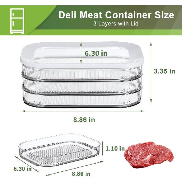 Deli Meat Container for Fridge, Stackable Food Storage Boxes with Lid for Cold Cuts, Salami, Deli, Lunch Meat, BPA Free, 18.6oz