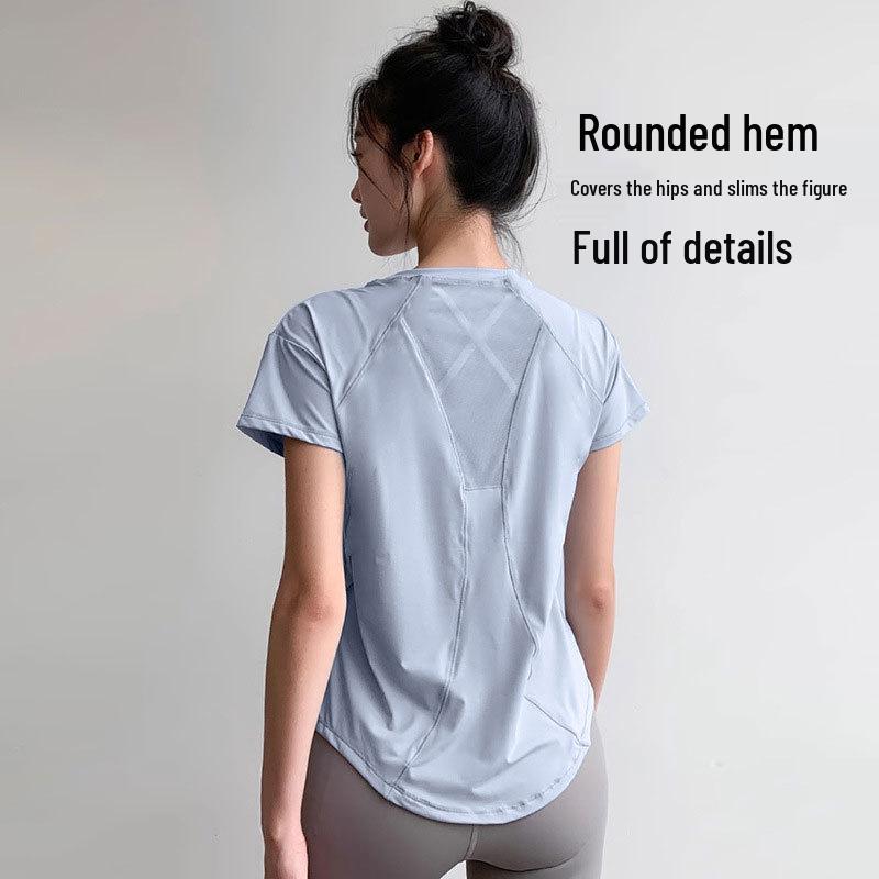 Atmungsaktives Schnelltrocknendes 3D-Schnitt-Mesh-Yoga-T-Shirt - Kurzarm