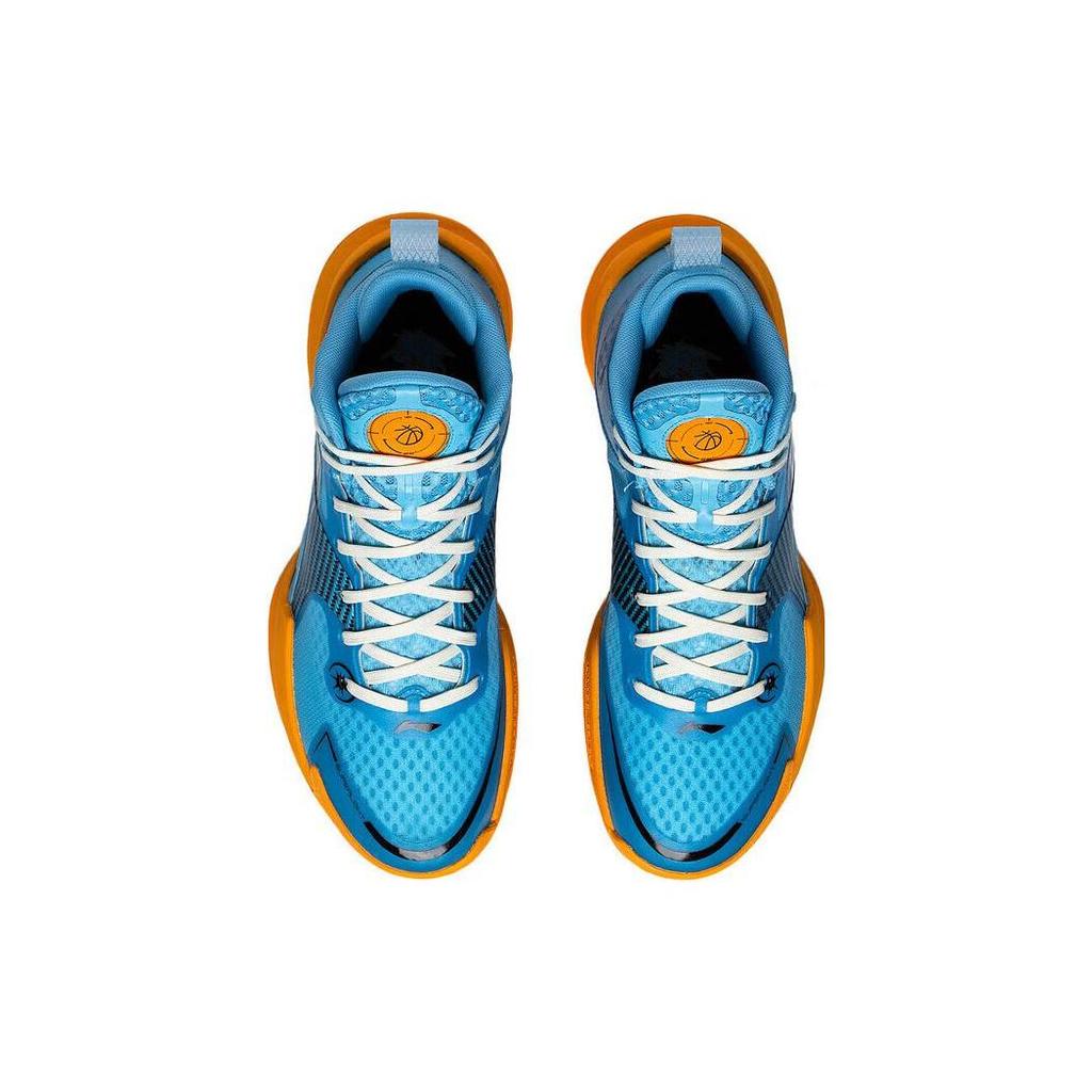Li Ning Stoff Dämpfung Rutschfest Abriebfest Mittelhoch Performance Basketballschuhe Herren Blau Gelb ABAS027-15