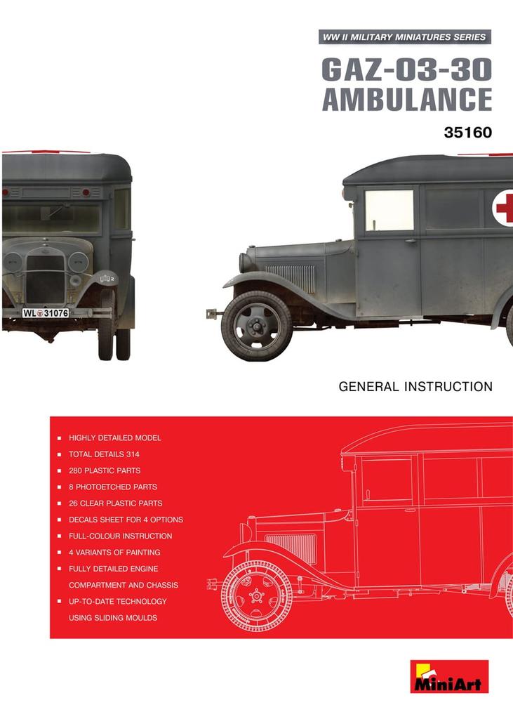 Miniart 1/35 GAZ-03-30 Ambulance Plastic Model