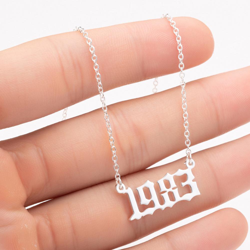 Stainless Steel Date Year Number Necklace Hollowed Personalized Birthday Gifts 1980-1999