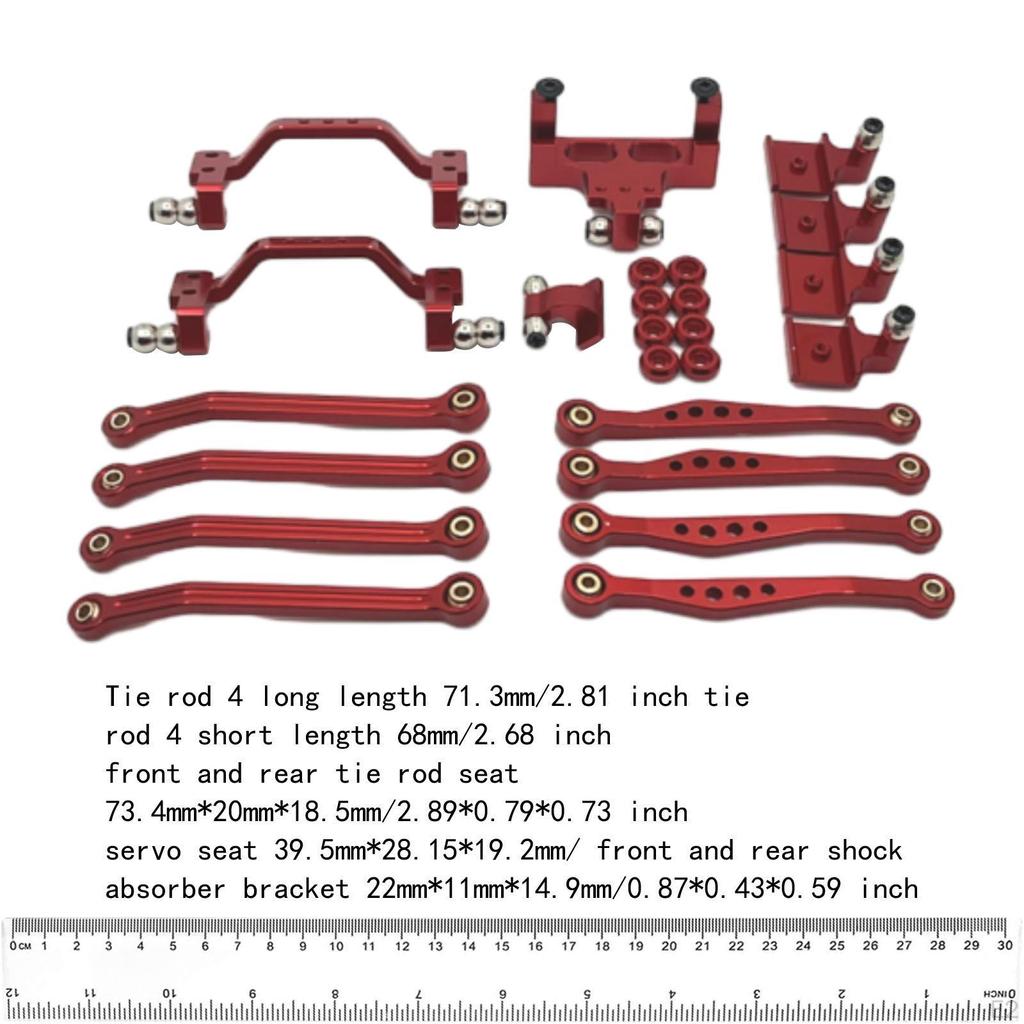 1/16 RC Upgrades Kit Front and Rear Shock Tower Metal Chassis Link Rods Steering Servo Mount for C64
