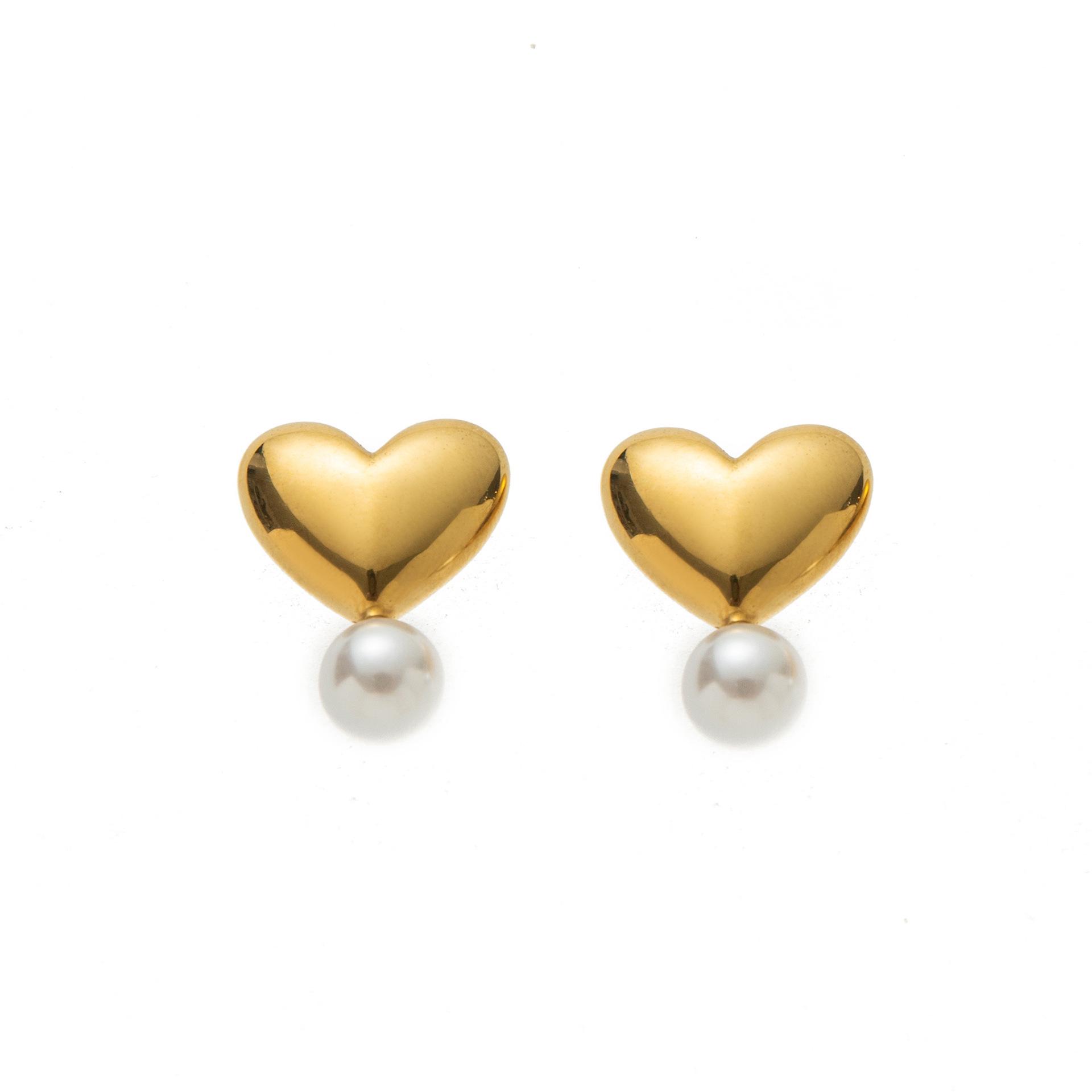 18K Gold-Plated Irregular Heart Pearl Stud Earrings - Trendy European  American INS Design