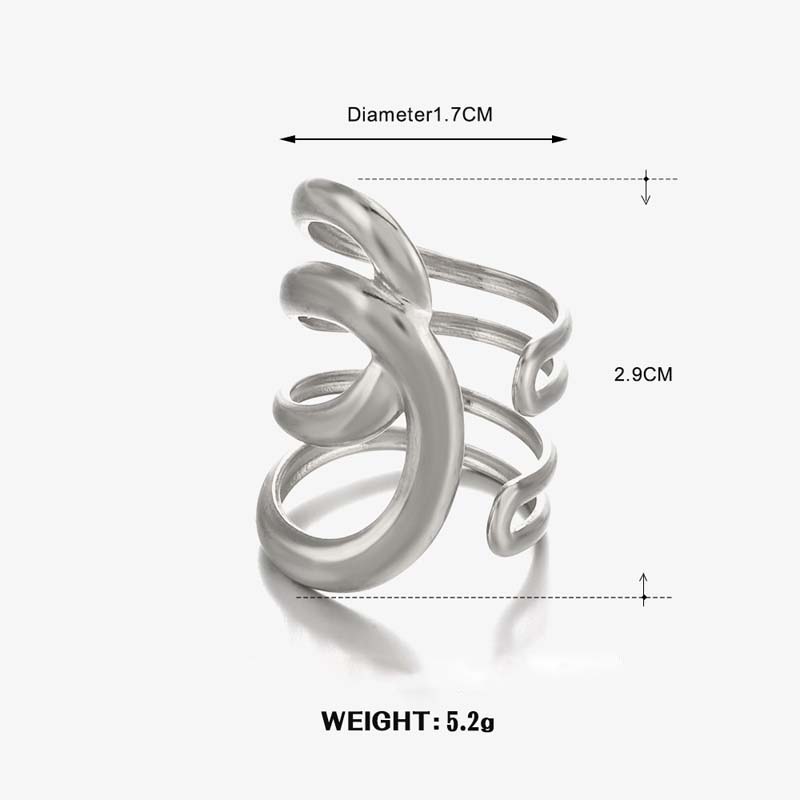 Stainless Steel Metal Wide Open Rings For Women Exaggerated Gold Color Texture Geometric Line Ring Jewelry Gifts