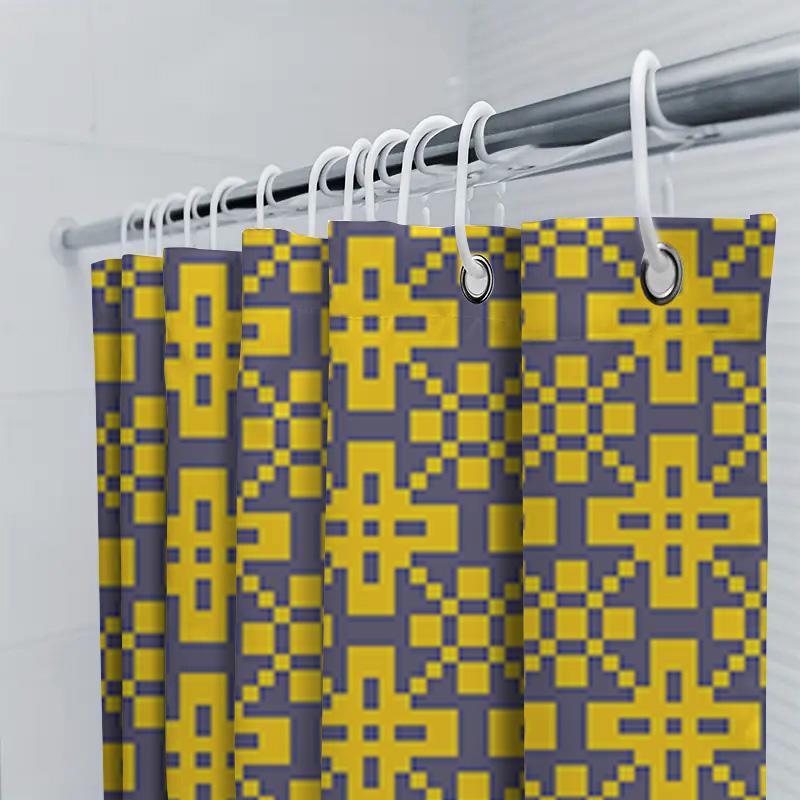 Modern Style Bath Shower Curtain With Blue Yellow Geometric Pattern For Home Decor 72X84 Inches