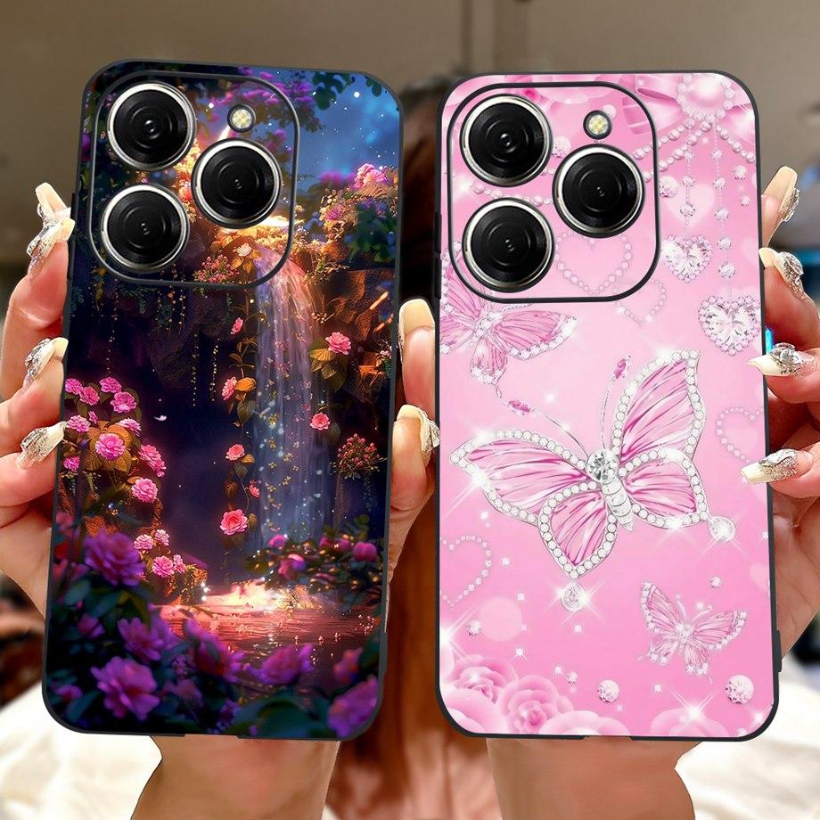 Luxury Matte Silicone Soft Case For Tecno Spark 20 20Pro 20 Pro+ 4G 5G Spark 20C KJ7 KJ6 KJ5 BG7 Capa Flower Loving Heart Cover