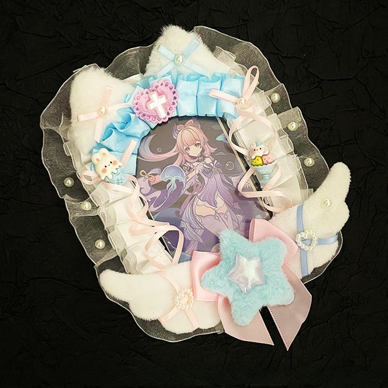 Kawaii Cat Photocard Holder with Plush Wings Handmade Kpop Photo Card Binder Cute Plush Picture Frames Anime Card Supplies New