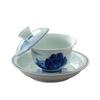 Lu Xu Ju Underglaze Hand-Painted Blue and White Lotus Ceramic Gaiwan