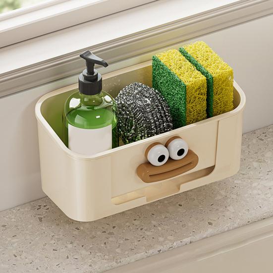 Svampställ Dubbellagers Förvaringsställ Stor Kapacitet Lätt att Installera Badrum Kök Förvaring Avrinningshylla