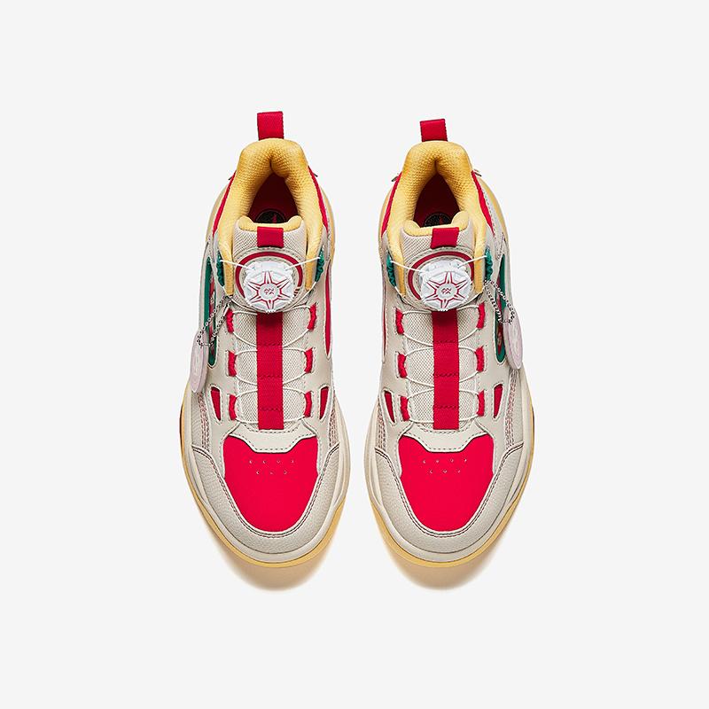 Anta Kids Synthetic Leather Arc Light Trendy Fashion Lightweight Shock Absorption High Top Kids Skate Shoes Men Skate Shoes White Red A12448095-4