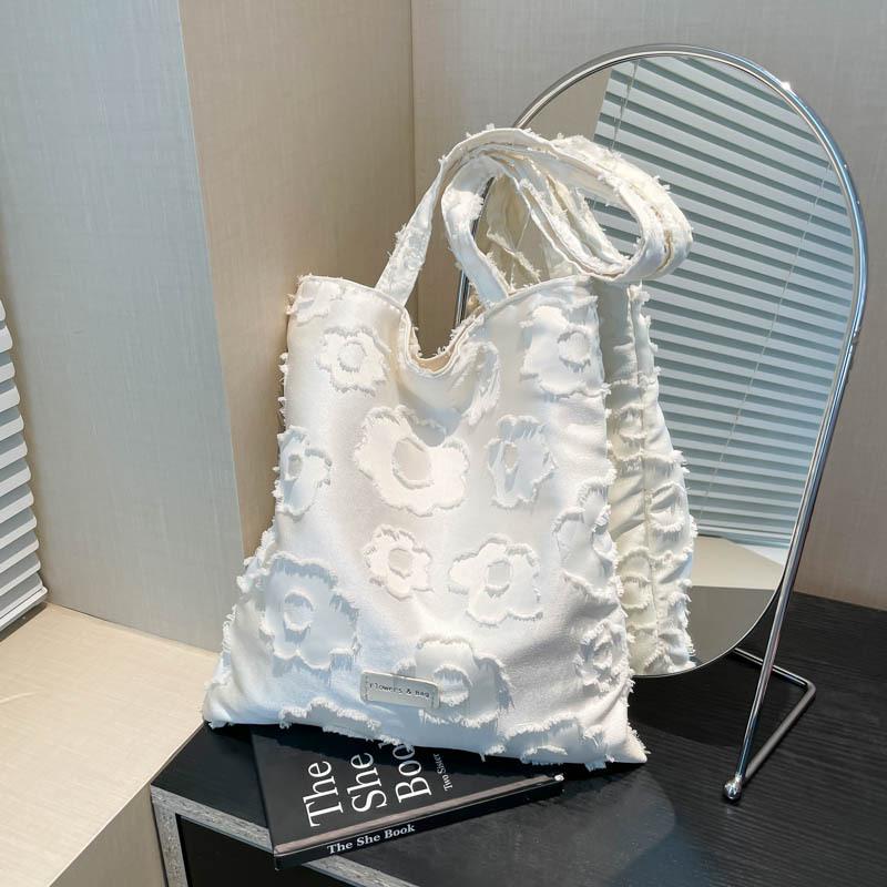 Casual Canvas Bag Korean Lazy Style Underarm Bag 2025 New Flower Shoulder Tote Bag Large Capacity Cloth Bag