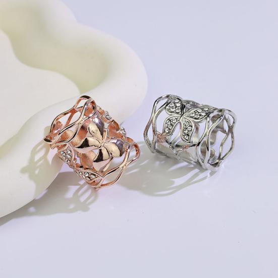 Butterfly Scarf Ring Hollow-out Ring, Rhinestone Holder, Elegant Design Clip Slide for Women Shirts Neckerchiefs Shawls Silk Scarves Stylish