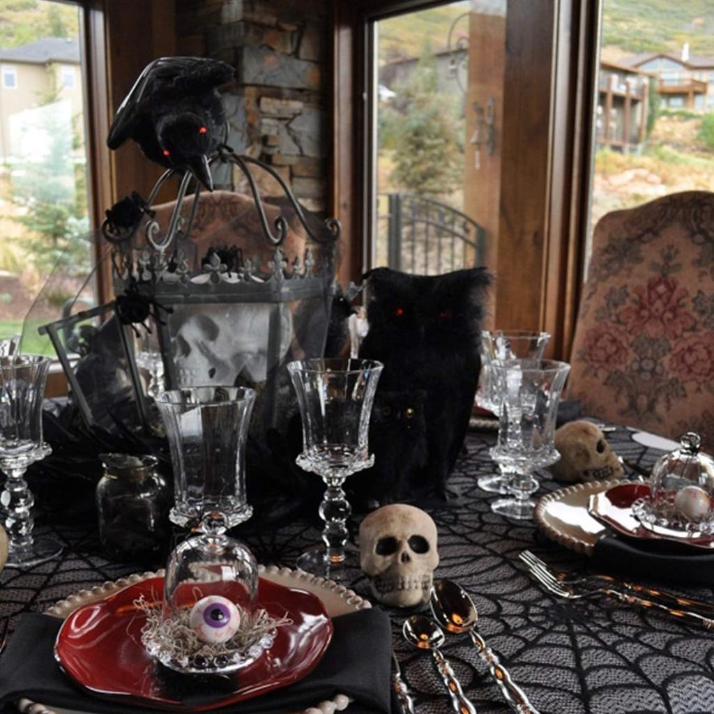 Halloween Spider Web Lace Tablecloth Simple Black Haunted House Skull Pumpkin Table Cloth for Party Home Decoration Table Decor