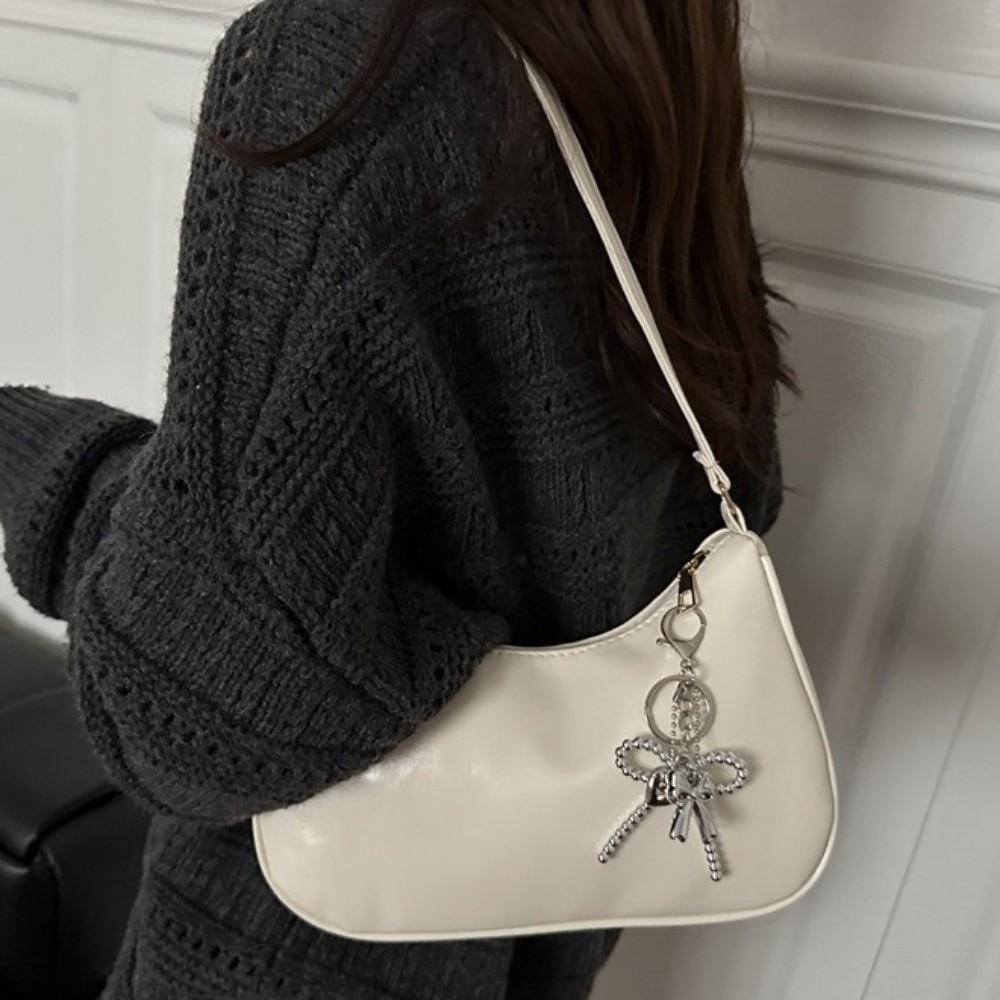 Solid Color Oil Wax Leather Crossbody Bag Elegant Underarm Bag Trendy Crescent Bag  Casual Wear