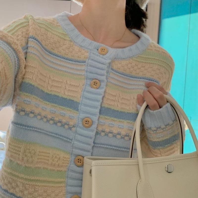 Early autumn new loose striped outerwear versatile knitted sweater thin cardigan jacket women