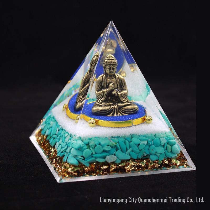 10cm Gold Pyramid Shakyamuni Buddha Pagoda: Exquisite Handmade Home Ornament Base 10cm x Height 10cm