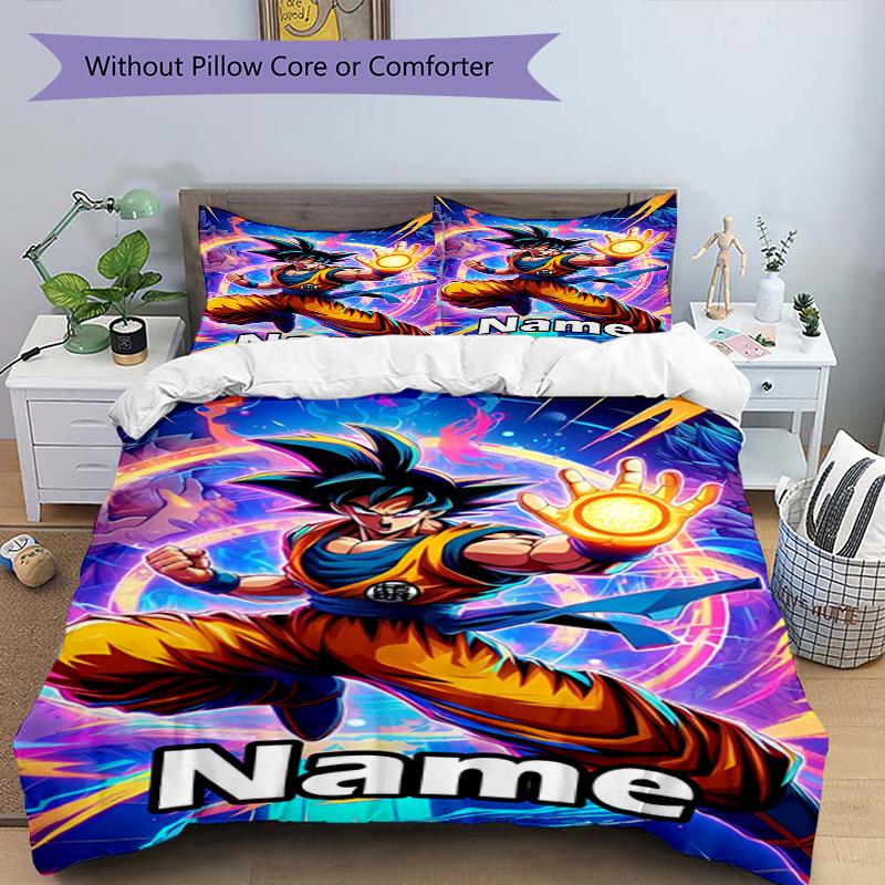 3pcs Duvet Cover Set (1*Duvet Cover + 2*Pillowcase, Without Core), Custom Name DRAGON BALL Pattern Bedding Set, Home Bedroom Decor Gift