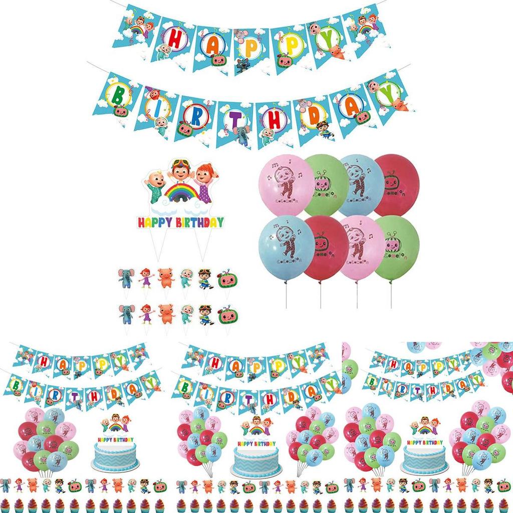 Kids Cocomelon Theme Birthday Party Decor Supplies Banner Caketopper Balloon