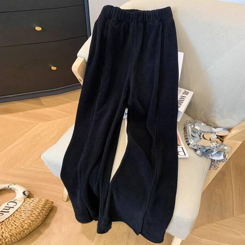 

Women s Black High-Waisted Chenille Straight-Leg Slit Pants, Slim-Fit, Autumn/Winter 2025 S under 95 lbs