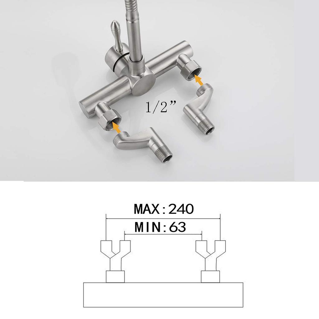 WAZZJ Kitchen Wall Faucet Brushed Nickel Wall Mounted Faucet 3" to 9" Adjustable Spread