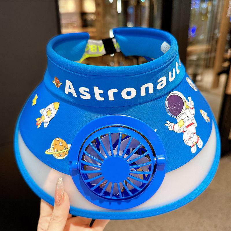 Cappello ventilato estivo per bambini USB Ricaricabile simpatico cartone animato cappello da sole a tesa aperta per ragazzi e ragazze con protezione UV