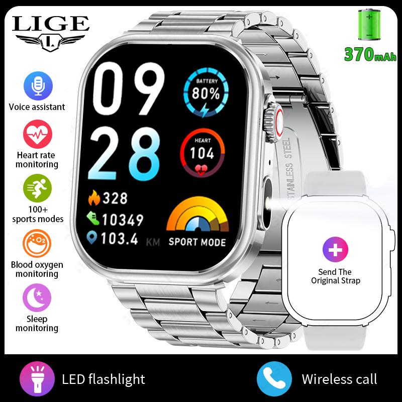 

LIGE Новые умные часы 2,01-дюймовый Bluetooth-звонок Водонепроницаемые мужские умные часы для занятий спортом на открытом воздухе steel strap серебряный