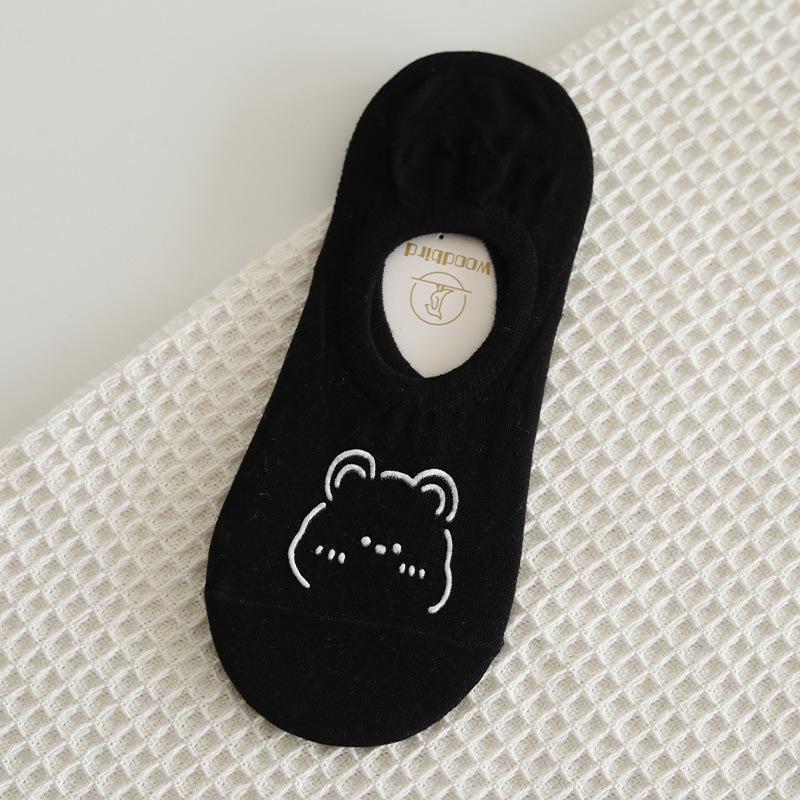 Invisible Socks Summer Thin Cartoon Smiley Face Bear Head Dispensing Non-Slip Boat Socks Shallow Mouth Invisible Can Not Fall Off With Cotton Socks