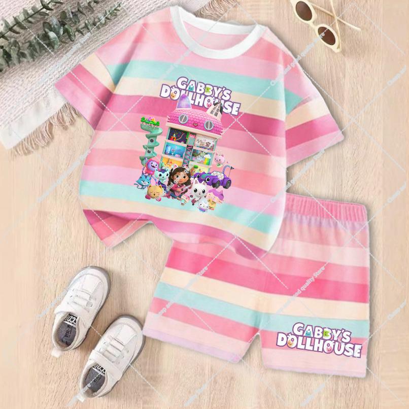 Gabby Dollhouses Set Vestiti Estivi per Bambini Bambine Tenuta T-shirt a Maniche Corte + Pantaloncini con Elastico 2 Pezzi