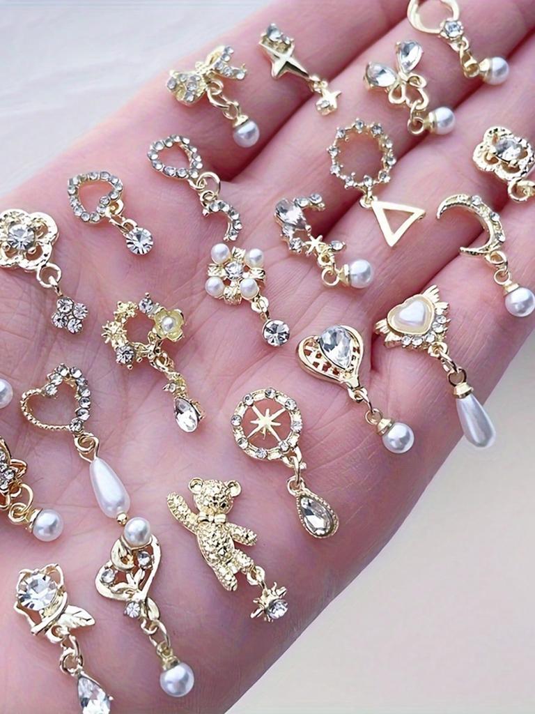 10pcs Luxury Nail Art Charms Set - 3D Alloy Butterfly, Heart, Bow & More with Rhinestones - Perfect for DIY Manicures & Pedicures