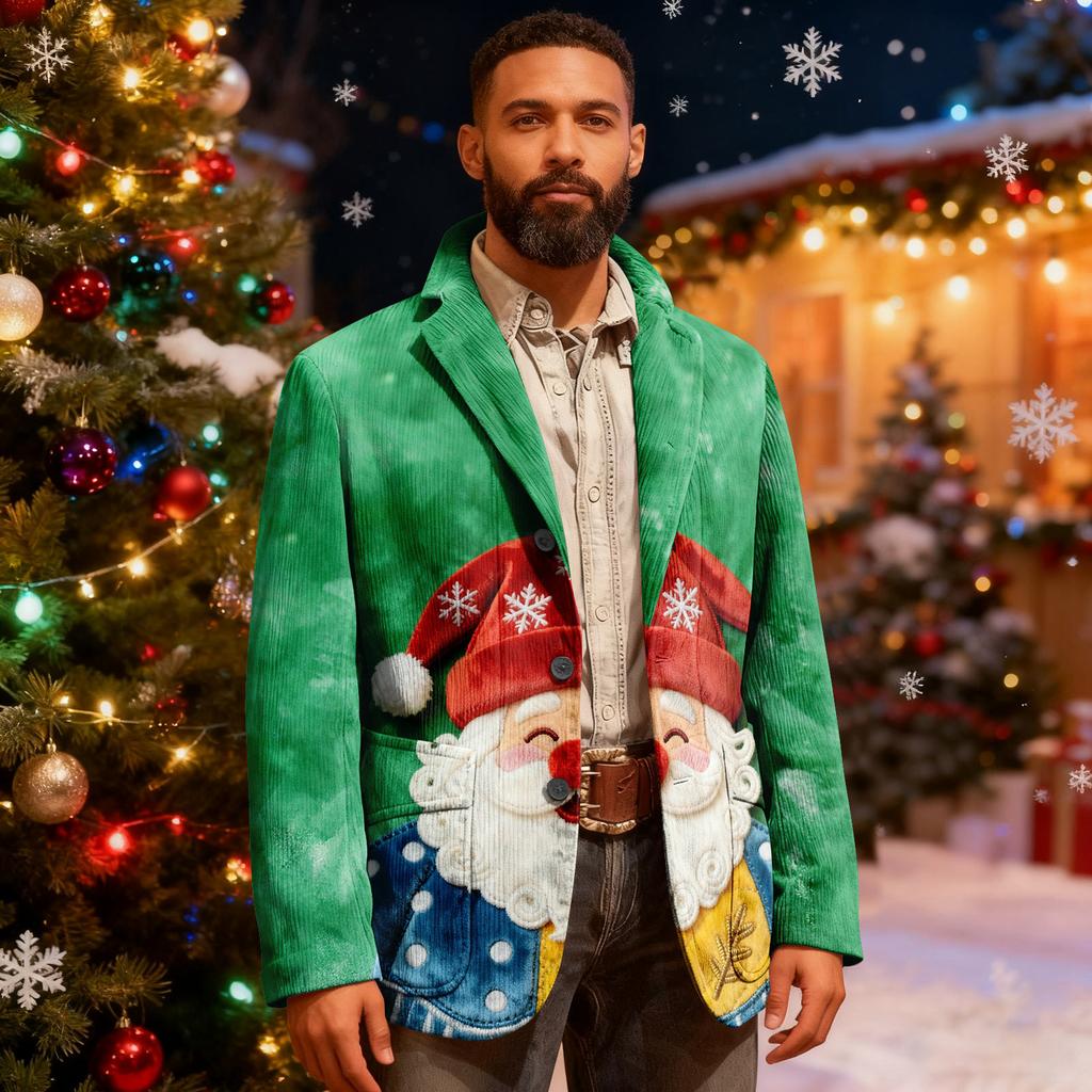 Veste de costume en velours côtelé moche de Noël pour homme, chaude avec poches, cardigan, costume décontracté pour homme