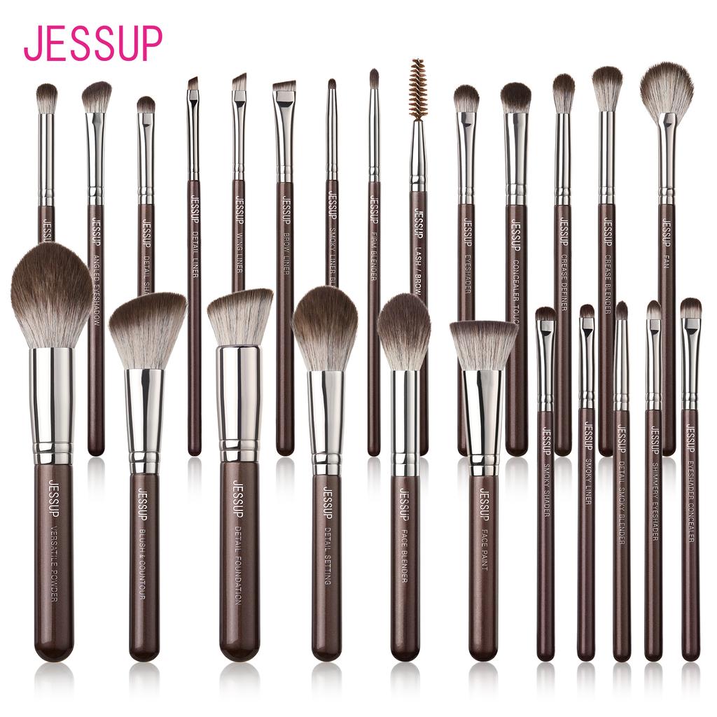 Jessup Makeup Brushes Set 15/25pcs Premium Synthetic Brown Make Up Brushes Foundation Eyeshadow Concealer Blush Eyeliner, T511