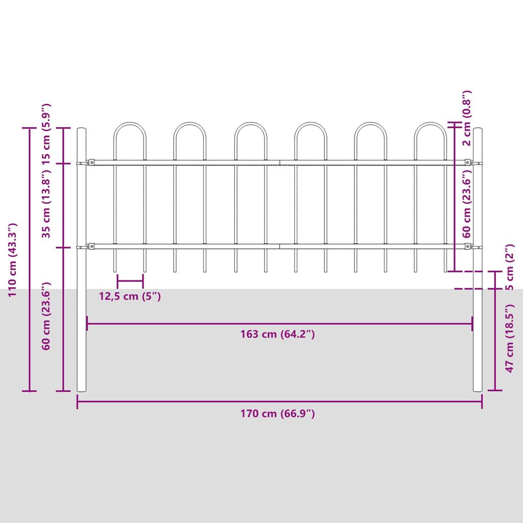 Garden Fence Panel 2 pcs Gray 3.4 x 0.6 m Powder Coated Steel