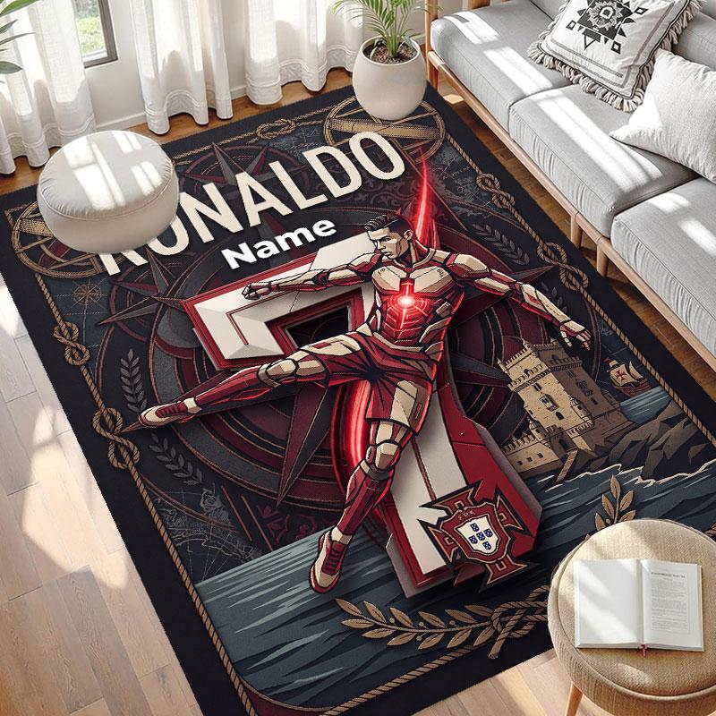 Custom Name Personalized Cristiano Ronaldo Print Carpet, Versatile Home Decor Rug, for Playroom, Apartment, Balcony, Entryway, Hallway Gift