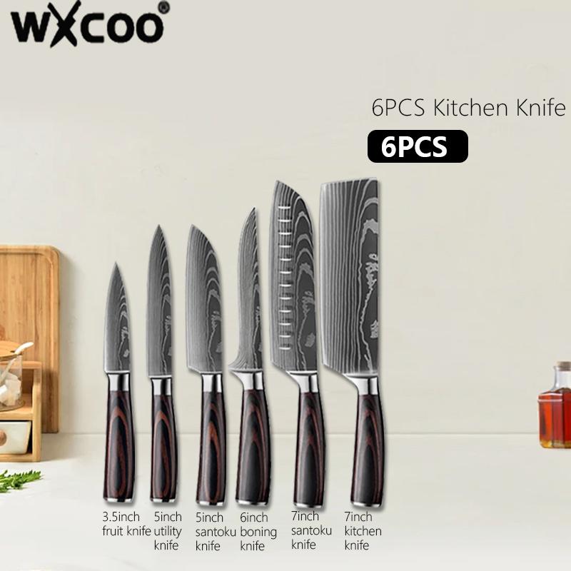 Damascus Steel Kitchen Knives VG10 Steel Fish Boning Knife Meat Cleaver Fruit Utility Cutter with Long Magnetic Knife Block