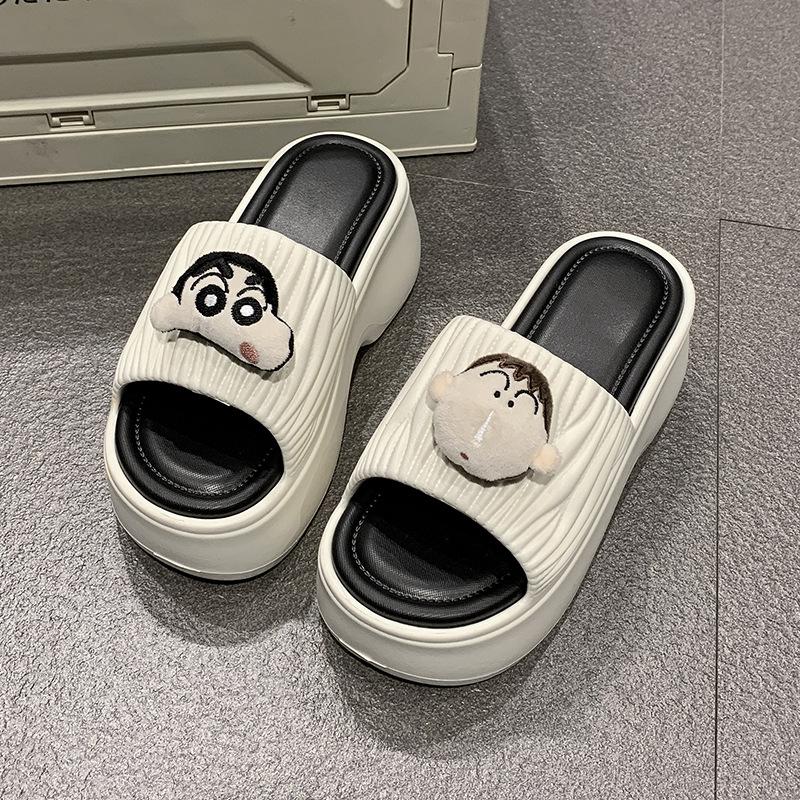 

Soft cute muffin bottom one-word women s outer wear 5 spring new models step on shit feeling comfortable thick bottom cool slippers 40-41 белый