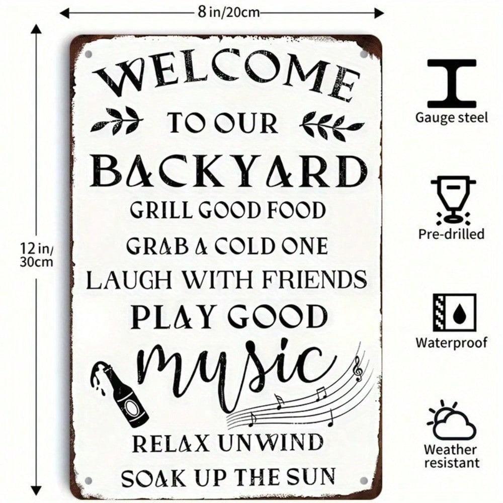 Funny Backyard Rules Metal Sign Heavy Duty Weatherproof Garden Patio Wall Decor