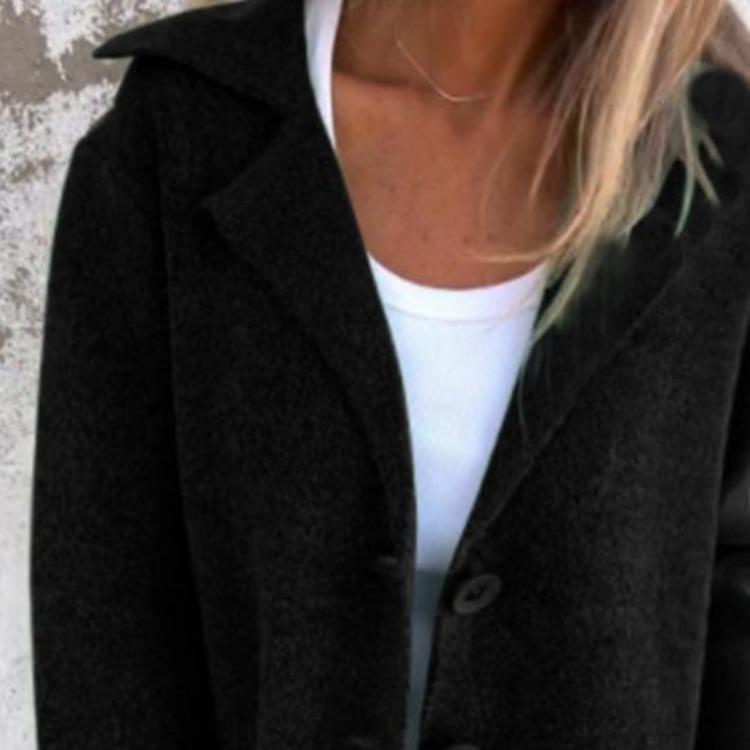 Women Autumn Winter Woolen Coat Mid Length Overcoat Loose Turn Down Collar Single Breasted Long Sleeves Solid Color Pockets Commuting Dating Jacket