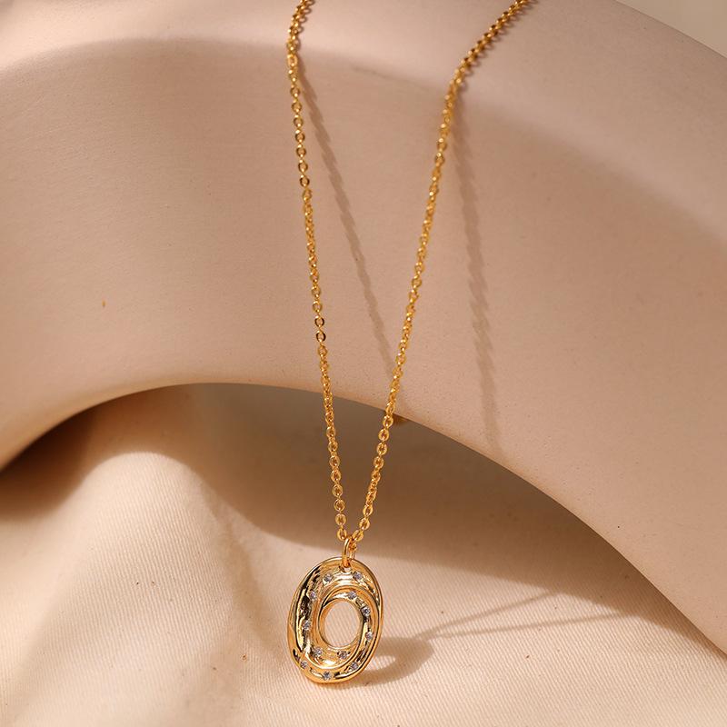 K Gold Plated Brass Oval Micro Inlaid Zircon Luxury Simple Clavicle Necklace