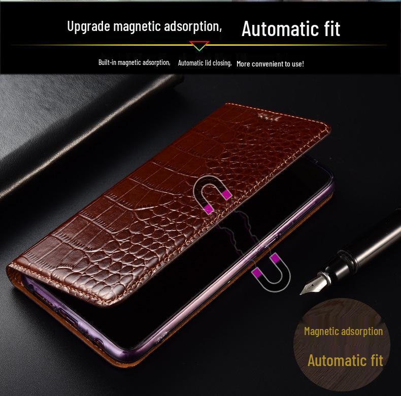 Compatible with iPhone 12 to 18: Genuine Leather Flip Protective Case