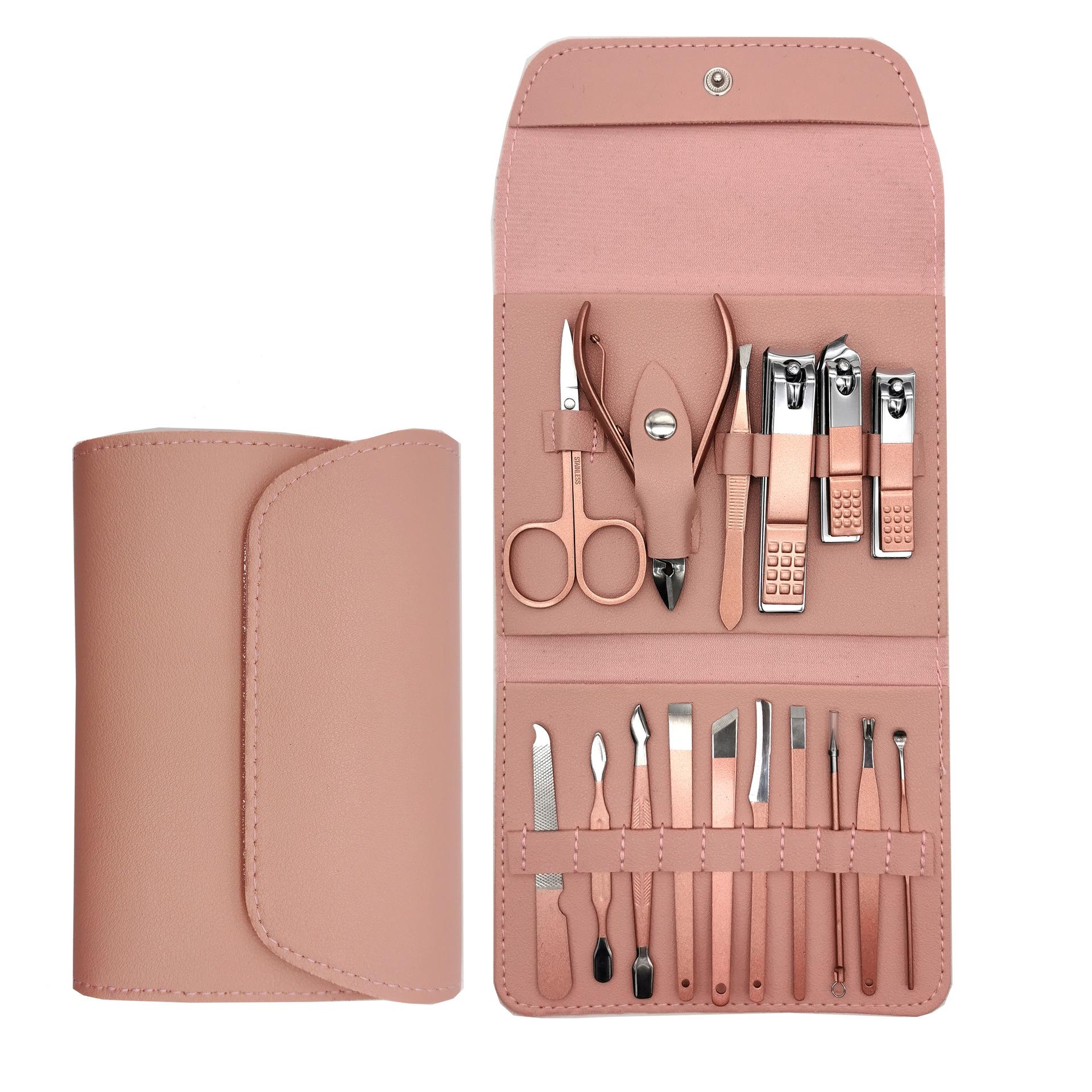 Profesional Manicure Sets 16Pcs Nail Care Manicure Tools Portable Manicure Pedicure Set Customizable Logo розового золота