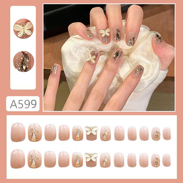 

Cat s Eye Rhinestone Nail Art: Super Glittering Short Fake Nails A599-Cat s Eye Butterfly - Glue-on