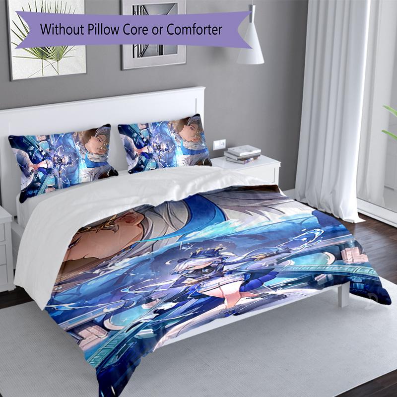 3pcs Genshin Impact Navelette pattern bedding set duvet cover set includes duvet cover &pillowcases, perfect all season bedroom decoration & gift